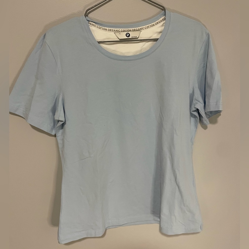 BMW Clothing Baby Blue Embroidered Logo Organic Cotton Women’s T-Shirt Large